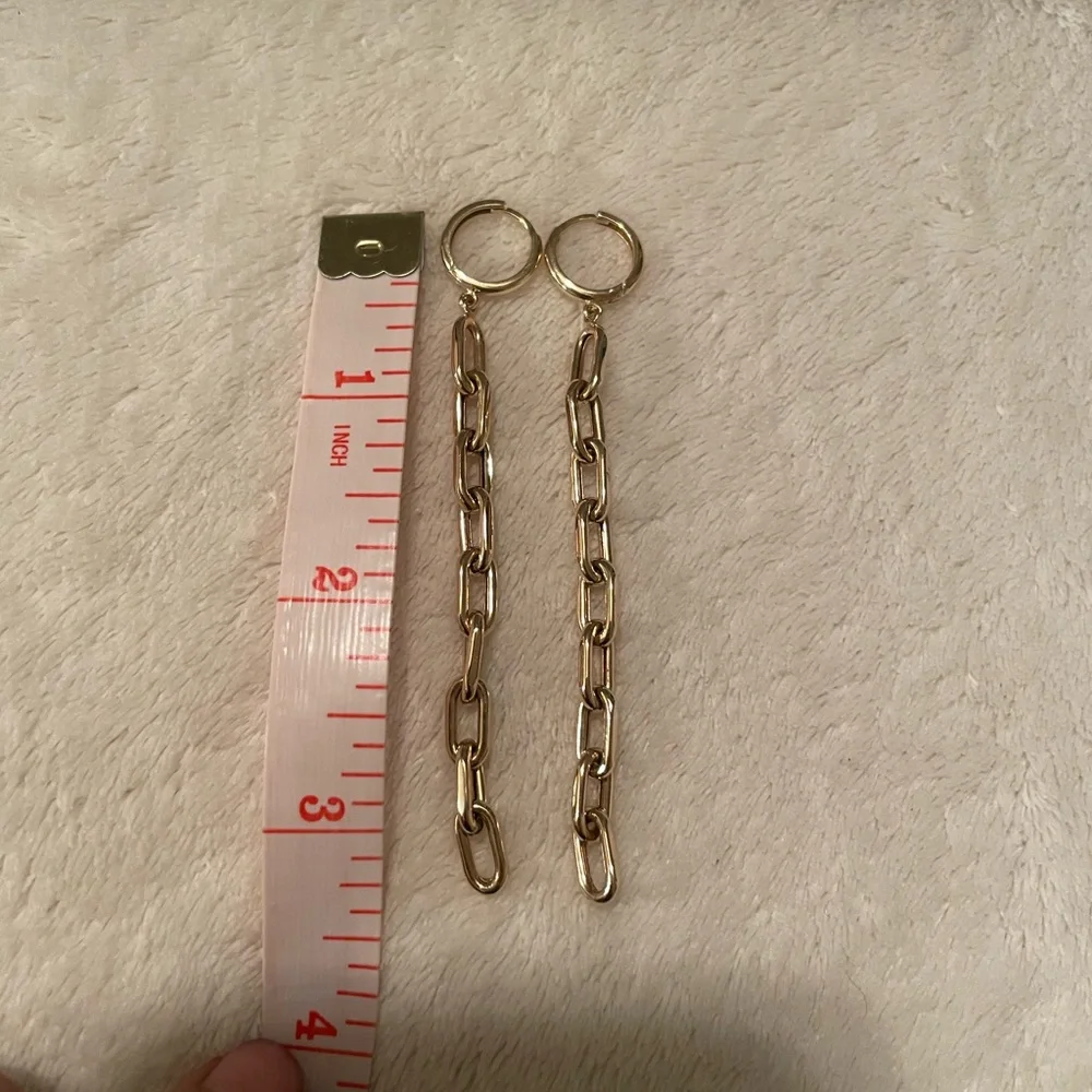 Bridget Shuster Gold Chain Drop Earrings Minimalist Modern Statement - Picture 5 of 7